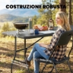 SET TAVOLO E SEDIE DA CAMPEGGIO 5PZ CON TAVOLINO PIEGHEVOLE E 4 SEDIE, IN HDPE E METALLO NERO