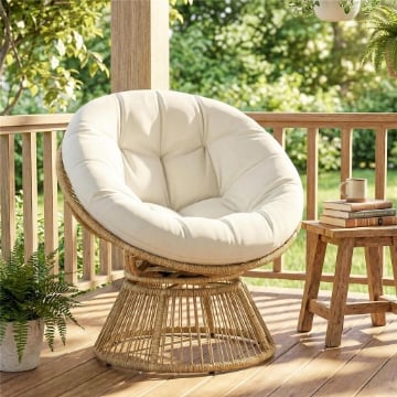 POLTRONA PAPASAN RATTAN 360¦ MOON CHAIR CON CUSCINO INTERNI/ESTERNI, BIANCO CREMA