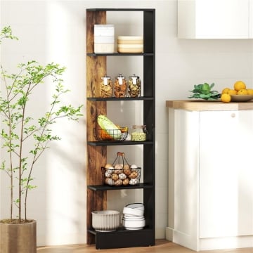 LIBRERIA MODERNA SALVASPAZIO A 5 RIPIANI IN LEGNO 45X21X170 CM, MARRONE E NERO