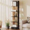 LIBRERIA MODERNA SALVASPAZIO A 5 RIPIANI IN LEGNO 45X21X170 CM, MARRONE E NERO