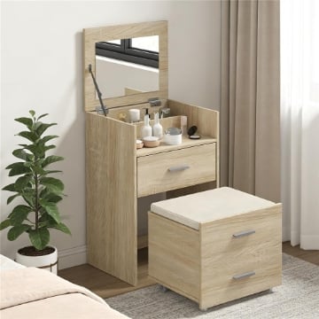 Postazione Trucco Toeletta con Specchio a Ribalta, Naturale