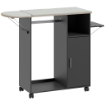Mobile Asse da Stiro con Piano d'Appoggio Effetto Lino, 3 Ripiani a Cubo e Guida, 127x42.5x99 cm, Nero