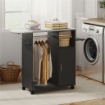 Mobile Asse da Stiro con Piano d'Appoggio Effetto Lino, 3 Ripiani a Cubo e Guida, 127x42.5x99 cm, Nero