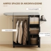 Mobile Asse da Stiro con Piano d'Appoggio Effetto Lino, 3 Ripiani a Cubo e Guida, 127x42.5x99 cm, Nero