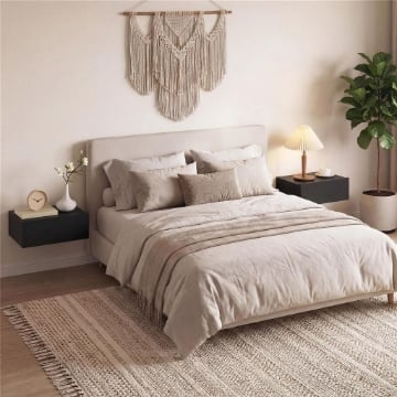 Set di 2 Comodini Sospesi Moderni con Cassetto in Legno, 40x30x15cm, Nero