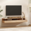 Set di 2 Comodini Sospesi con Cassetto e Mensola Aperta, 35x32x22.5 cm, Rovere