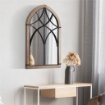SPECCHIO DA PARETE AD ARCO CON DETTAGLI MODERNI E GANCI, IN LEGNO E VETRO, 60X93 CM, MARRONE E NERO