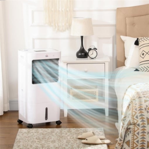 RAFFRESCATORE EVAPORATIVO E VENTILATORE CON GHIACCIO 3 IN 1 A 3 VELOCITÀ CON TIMER, 32X37X74 CM, BIANCO