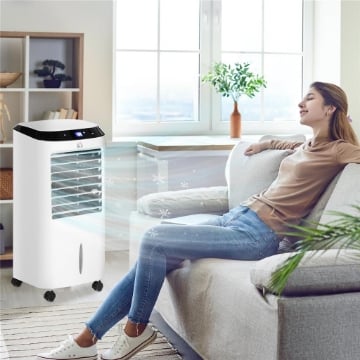 Climatizzatore Raffrescante d'Aria Mobile, Ventilatore Ionizzatore 4 in 1 con Telecomando, Portatile, Silenzioso, Oscillante 60W, CapacitÓ Massima Serbatoio 10L, Ideale Stanze 20 m¦ Massimo, Bianco e 