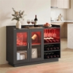 Mobile Portabottiglie con Luce LED e Scaffale Regolabile, in Legno e Vetro, 120x38x88 cm, Nero