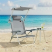 SEDIA A SDRAIO RECLINABILE A 6 LIVELLI CON TETTUCCIO REGOLABILE E POGGIATESTA, IN ALLUMINIO E RETE, 62X68X79, GRIGIO