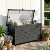 Cassa 350L, Box Metallo con Coperchio Bloccabile, Ruote, Maniglie Laterali, Grigio