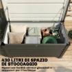 Cassa 350L, Box Metallo con Coperchio Bloccabile, Ruote, Maniglie Laterali, Grigio