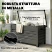 Cassa 350L, Box Metallo con Coperchio Bloccabile, Ruote, Maniglie Laterali, Grigio