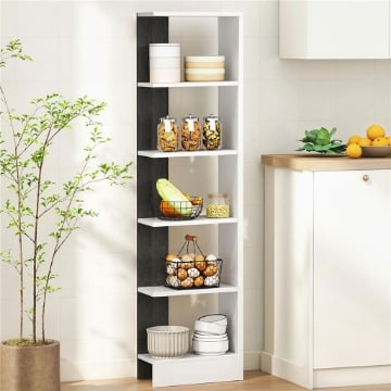 LIBRERIA MODERNA SALVASPAZIO A 5 RIPIANI IN LEGNO 45X21X170 CM, BIANCO E NERO