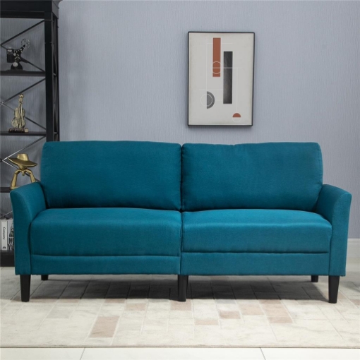DIVANO 3 POSTI IN TESSUTO CON SEDUTA PROFONDA E IMBOTTITURA SPESSA, 191X79X87 CM, BLU PAVONE