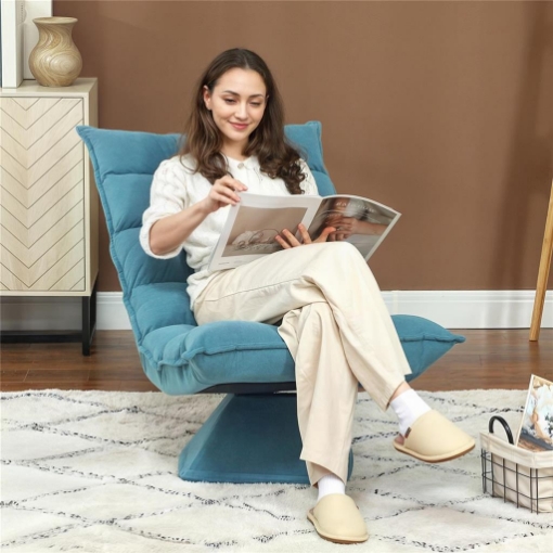 Poltrona Relax Girevole Effetto Velluto e Acciaio con Schienale Regolabile in 5 Posizioni, 62x70x95 cm, Blu