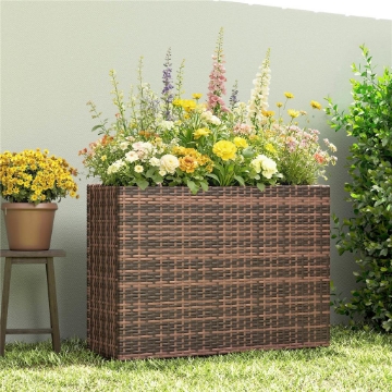 Letto per Orto Rialzato da Esterno 45L in Rattan, con Fori di Drenaggio e Piedini Regolabili, Marrone