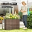 Letto per Orto Rialzato da Esterno 45L in Rattan, con Fori di Drenaggio e Piedini Regolabili, Marrone