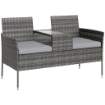 PANCHINA DA ESTERNO 2 POSTI CON TAVOLINO DA CAFFÞ, IN ACCIAIO E RATTAN PE, 137X59X82 CM, GRIGIO