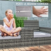 PANCHINA DA ESTERNO 2 POSTI CON TAVOLINO DA CAFFÞ, IN ACCIAIO E RATTAN PE, 137X59X82 CM, GRIGIO