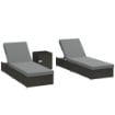 SET 2 SDRAIO DA GIARDINO IN RATTAN CON TAVOLINO LATERALE E SCHIENALE REGOLABILE, 184X60X22 CM, GRIGIO SCURO