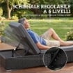 SET 2 SDRAIO DA GIARDINO IN RATTAN CON TAVOLINO LATERALE E SCHIENALE REGOLABILE, 184X60X22 CM, GRIGIO SCURO