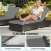 SET 2 SDRAIO DA GIARDINO IN RATTAN CON TAVOLINO LATERALE E SCHIENALE REGOLABILE, 184X60X22 CM, GRIGIO SCURO