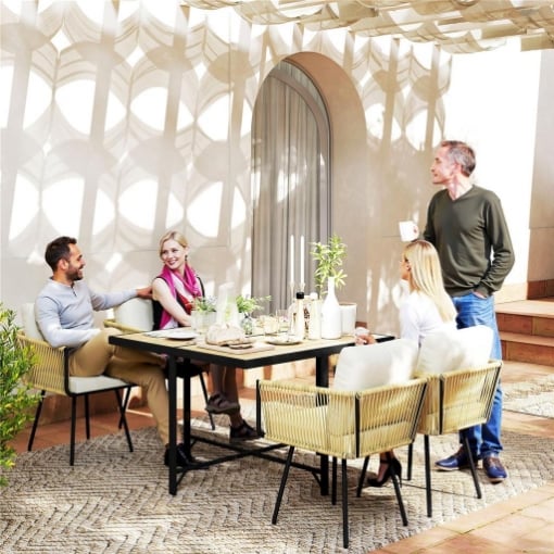 SET DA GIARDINO 5 PEZZI CON TAVOLO IN LEGNO-PLASTICA