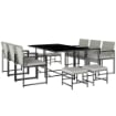 SET PRANZO PATIO 11 PEZZI, MOBILI ESTERNO CON 6 POLTRONE, 4 POUF, GRIGIO