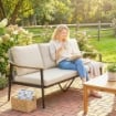 DIVANO DA ESTERNO A 3 POSTI  IN RATTAN CON BRACCIOLI EFFETTO LEGNO E SCHIENALE, PER VERANDA, CORTILE, CACHI