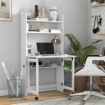 SCRIVANIA PIEGHEVOLE CON LIBRERIA A 4 RIPIANI, 2 RUOTE E FORO PASSACAVI, 80X69X155 CM, BIANCO