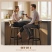 SET 2 SGABELLI DA BAR STILE RUSTICO CON POGGIAPIEDI, IN LEGNO E METALLO, 37X47X96 CM, MARRONE