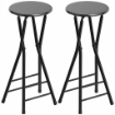 SET 2 SGABELLI BAR PIEGHEVOLI CON DOPPIO POGGIAPIEDI, IN LEGNO E ACCIAIO, 34X30X70 CM, NERO
