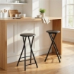 SET 2 SGABELLI BAR PIEGHEVOLI CON DOPPIO POGGIAPIEDI, IN LEGNO E ACCIAIO, 34X30X70 CM, NERO