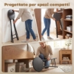 SET 2 SGABELLI BAR PIEGHEVOLI CON DOPPIO POGGIAPIEDI, IN LEGNO E ACCIAIO, 34X30X70 CM, NERO