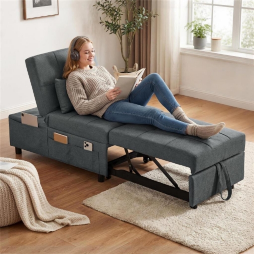 POLTRONA LETTO SINGOLO POLTRONCINA RECLINABILE 4-IN-1, GRIGIO