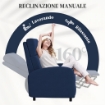 Poltrona Relax Reclinabile Manualmente a 160¦ con Poggiapiedi in Tessuto, Blu