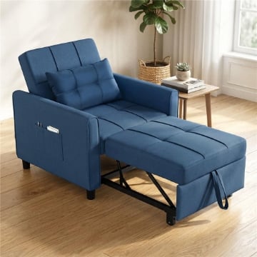 POLTRONA LETTO PIEGHEVOLE CON SCHIENALE REGOLABILE E CUSCINO, BLU