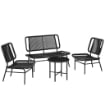 SET MOBILI GIARDINO RATTAN 4 PEZZI, DIVANO ESTERNO CON TAVOLINO METALLO, NERO
