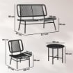 SET MOBILI GIARDINO RATTAN 4 PEZZI, DIVANO ESTERNO CON TAVOLINO METALLO, NERO