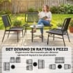 SET MOBILI GIARDINO RATTAN 4 PEZZI, DIVANO ESTERNO CON TAVOLINO METALLO, NERO