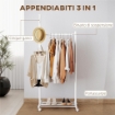 STENDER APPENDIABITI DA TERRA CON RUOTE, 5 GANCI E RIPIANO INFERIORE PORTA SCARPE, BIANCO