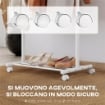 STENDER APPENDIABITI DA TERRA CON RUOTE, 5 GANCI E RIPIANO INFERIORE PORTA SCARPE, BIANCO