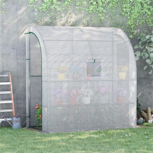 SERRA ADDOSSATA A 3 LIVELLI CON PORTE E FINESTRE AVVOLGIBILI, IN PE E ACCIAIO, 200X100X215 CM, VERDE E BIANCO