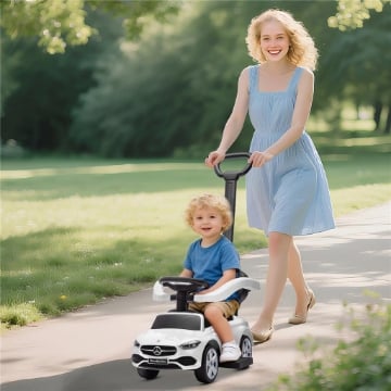 MACCHINA CAVALCABILE PER BAMBINI 1-3 ANNI CONVERTIBILE IN PASSEGGINO CON LICENZA MERCEDES, 91X40X83 CM, BIANCO