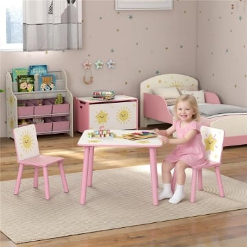 SET ARREDO CAMERETTA CON TAVOLO E 2 SEDIE PER BAMBINI DA 3-8 ANNI CON FANTASIA A STELLE, ROSA