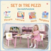 SET ARREDO CAMERETTA CON TAVOLO E 2 SEDIE PER BAMBINI DA 3-8 ANNI CON FANTASIA A STELLE, ROSA