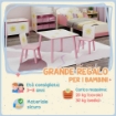SET ARREDO CAMERETTA CON TAVOLO E 2 SEDIE PER BAMBINI DA 3-8 ANNI CON FANTASIA A STELLE, ROSA