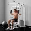 STAZIONE FITNESS MULTIFUNZIONE PER CASA E PALESTRA CON 4 IMBOTTITURE, IN ACCIAIO E PU, 150X110X210 CM, BIANCO